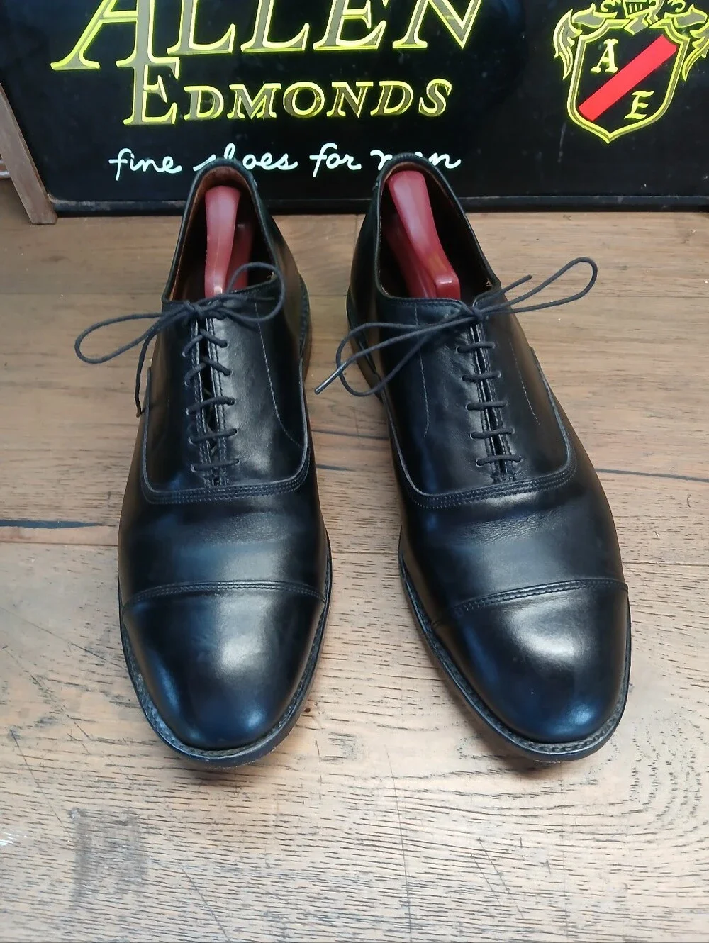 Allen Edmonds Men’s Park Ave Black Cap-Toe Oxfords 11 Wide